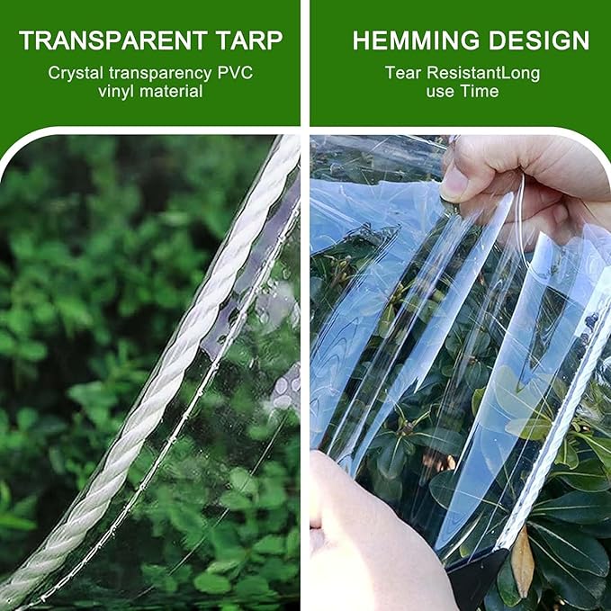 Clear Tarp, 8x16ft Clear Tarps Heavy Duty Waterproof,14Mil Thickened Transparent Tear Resistant Waterproof PVC Vinyl Tarpaulin Enclosurewith Grommets and Reinforced Edges for Patio,Porch and Outdoor