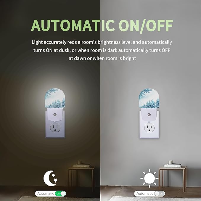 Snowflakes Winter Night Light, Pine Forest Night Light Plug into Wall