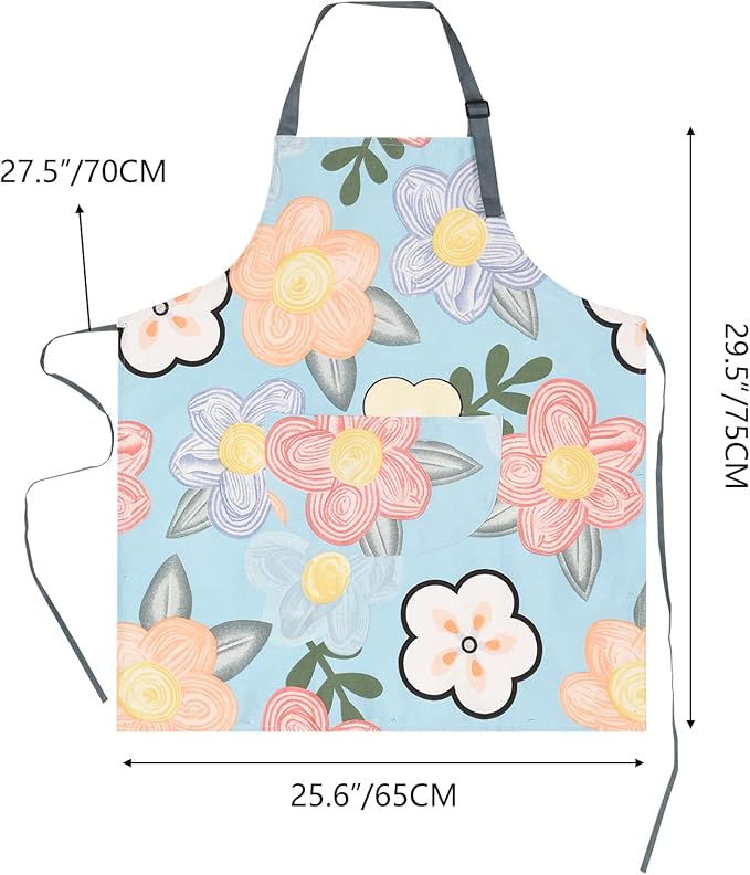 2 Pack Floral Apron for Women with Pockets, Adjustable Cotton Chef Aprons for Kitchen, Cooking, BBQ & Grill
