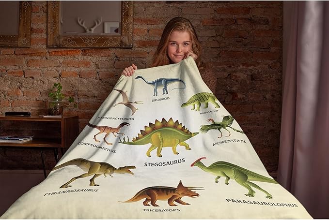 Thuswarm Colorful Ancient Dinosaur Print Flannel Blanket for Autumn Winter Gifts Warm Cozy Soft Funny Print Throw for Bed Couch Sofa 60”×50” Medium for Teen
