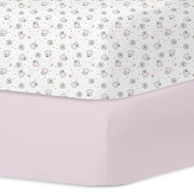 Little Grape Land Crib Sheets 2 Pack for Boys and Girls, Baby Neutral Crib Fitted Sheets for Standard Crib & Toddler Mattress, Super Soft Breathable Fitted Crib Sheet Set, Flying Cow