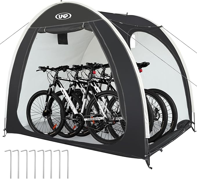 UNP Bike Storage Shed Tent, Portable Outdoor Bike Storage Tent with 210D Oxford Thick PU4000 Waterproof for 1/2/3/4 Bikes, Bike Covers Storage Shed for Bicycles, Lawn Mower, Garden Tools