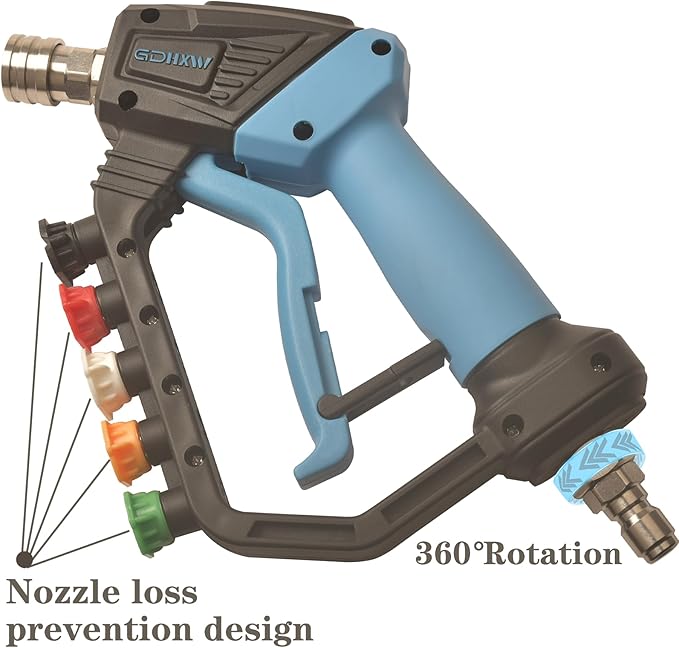 GDHXW Short High Power Pressure Washer Gun with Swivel, 5 Nozzle Loss Prevention Design 5000 PSI For Pressure Washer