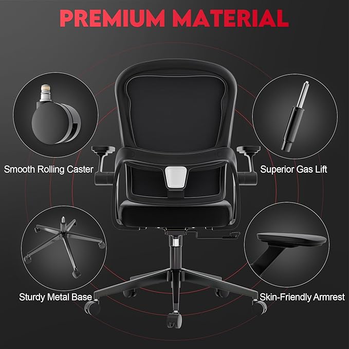 Big and Tall Ergonomic Office Chair，400LB Comfy Desk Chairs with Lumbar Back Support, Heavy Duty Mesh Computer Chairs with Wheels and Arms Comfortable for Home Office, Study, Bedroom