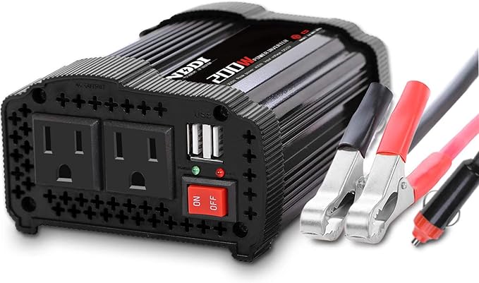 NDDI 200W Car Power Inverter 12V DC to 110V AC Converter with 3.1A Dual USB Quick Car Charger Adapter(Black)