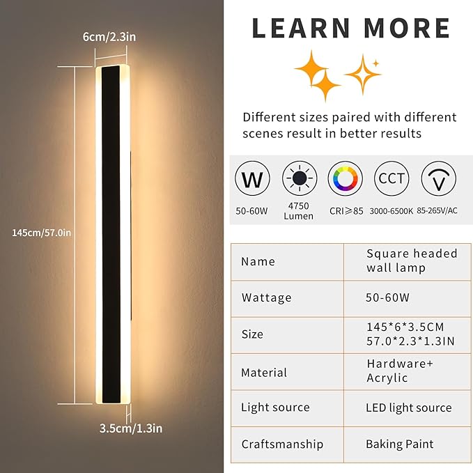 Mikeru 2Pack 57inch Outdoor Wall Light Fixtures, 10%-100% Dimmable Outdoor Wall