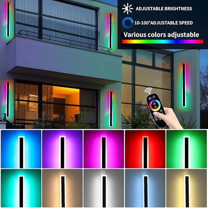 Mikeru Modern Outdoor Light Fixture, 57inch Modern RGB Outdoor Wall Light