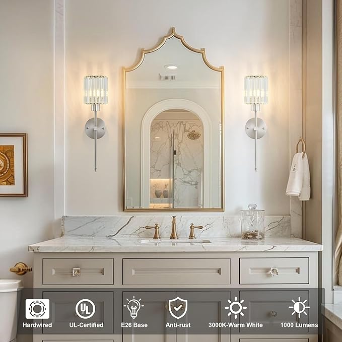Hardwired Crystal Wall Sconces Set of Two