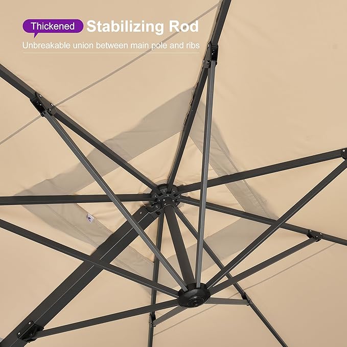 PURPLE LEAF 12' X 9' Rectangle Patio Umbrella Large Outdoor Aluminum Offset Umbrella with 360-degree Rotation Cantilever Umbrella for Garden Deck Backyard Pool Beige