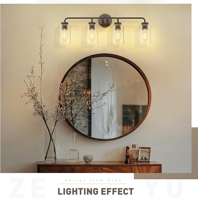 zeyu Oil Rubbed Bronze Bathroom Vanity Light, 4-Lights Bathroom Light Fixtures