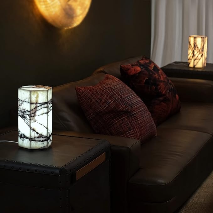 Handcrafted Real Marble Table Lamp, Stone Lamp