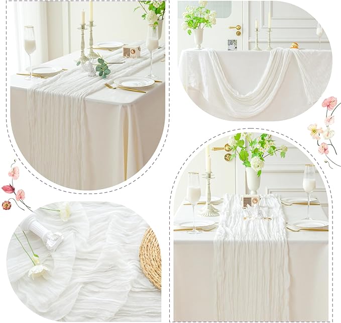 Sioloc Ivory White Cream Cheesecloth Table Runner Fall Autumn Decor for Home 10ft Table Cloth for Tea Wedding Birthday Party Baby Bridal Shower Halloween Thanksgiving
