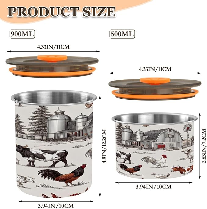 Rustic Farmhouse Animals Coffee Canister 30oz Stainless Steel Airtight Food Storage Container with Lid for Beans/Cereal Preserval