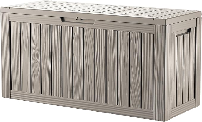 80 Gallon Deck Box, Resin Outdoor Indoor Waterproof Storage Box, Lockable Storage Box With Handle for Patio Furniture - Garden Tools - Swimming Pool Tools UV-Resistant, Grey