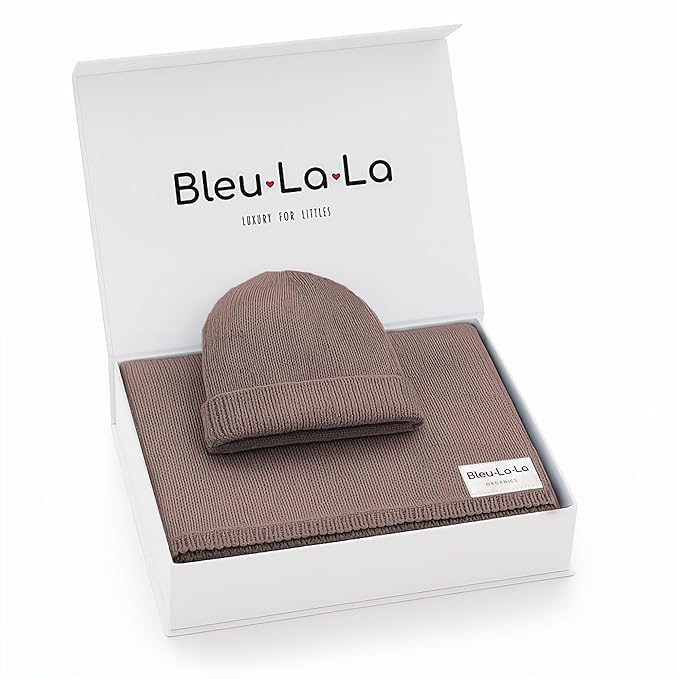 Luxe Collection 100% Organic Luxury Knit Baby Blanket + Hat Set (Milk Chocolate)