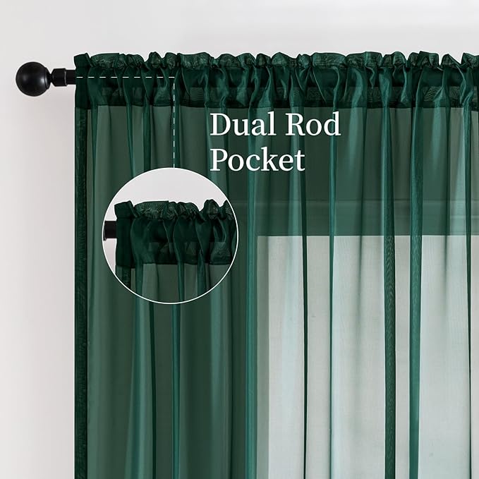 MIULEE 2 Panels Christmas Solid Color Sheer Window Curtains Elegant Window Voile Panels/Drapes/Treatment for Bedroom Living Room (54X72 Inches Hunter Green)
