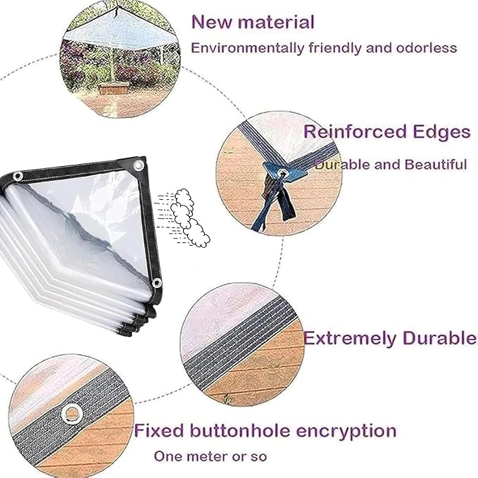 Clear Vinyl Tarps with Grommets 8 x 11FT Heavy-Duty Waterproof Covers for Garden Protection, Patio Enclosures, Greenhouse Applications Chicken Coop & Outdoor Plant Protection