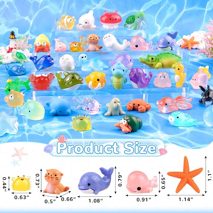 45PCS Mini Resin Animals Tiny Cute Ocean Figurines, Miniature Sea Figures to Hide, Little Animal Toys Small Accessories for Topper Desk Garden Dollhouse Landscape Aquarium Ornaments Crafts & Decor