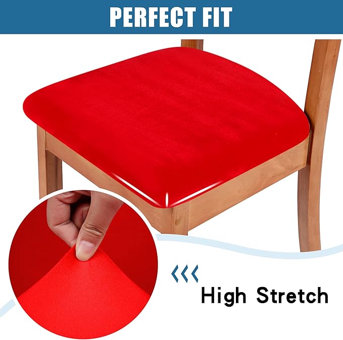 Smiry Velvet Seat Covers for Dining Room Chair Set of 2, Stretch Fit Removable Washable Chair Seat Cushion Protector Slipcovers with Ties, Red
