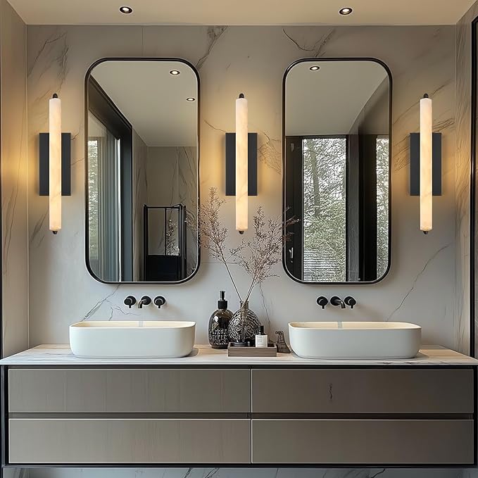 Alabaster Wall Sconce, Bronze Modern Bathroom Sconces, Indoor Wall Lighting