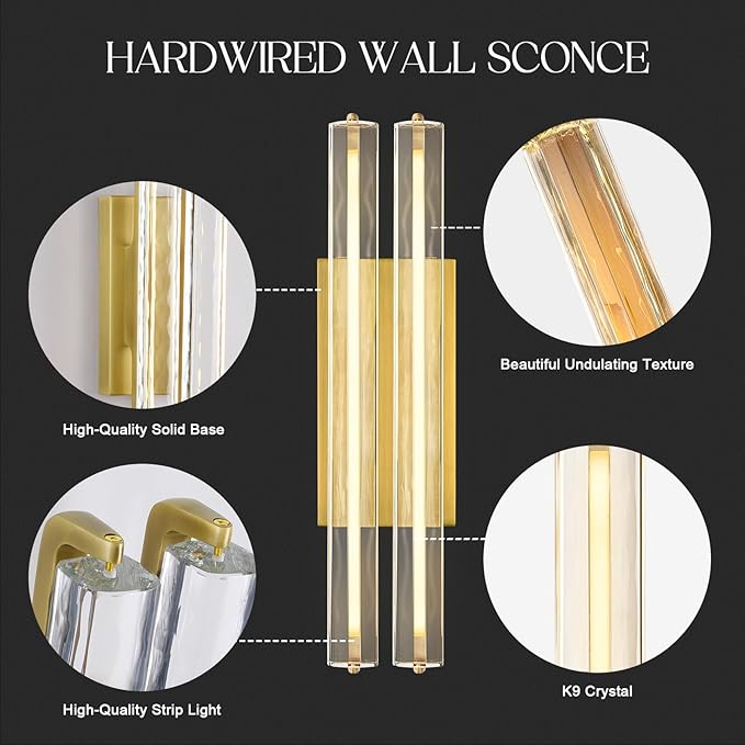 Crystal Wall Sconce, Modern Double Sconce Wall Lighting, Upgrated K9 Crystal