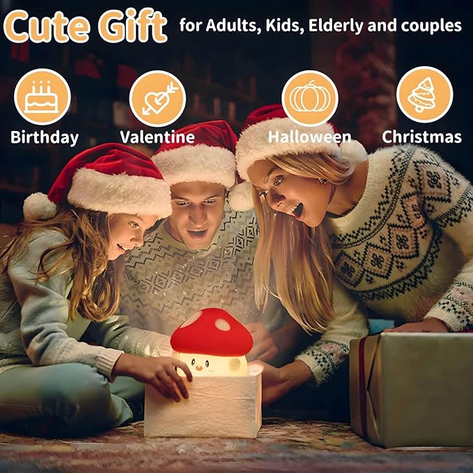Mushroom Silicone Lamp, Cute Hug Mushroom Night Light with Timer, Squishy Dimmable Light for Baby Nursery, Rechargeable LED Portable Touch Nightlight, Kawaii Room Desk Decor, Christmas Gifts