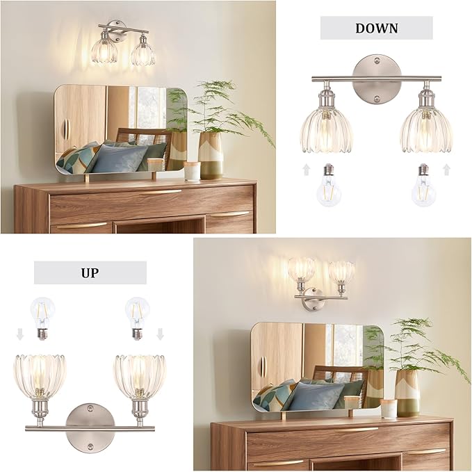 Bathroom Light Fixtures, 2-Light Vanity Wall Light Over Mirror