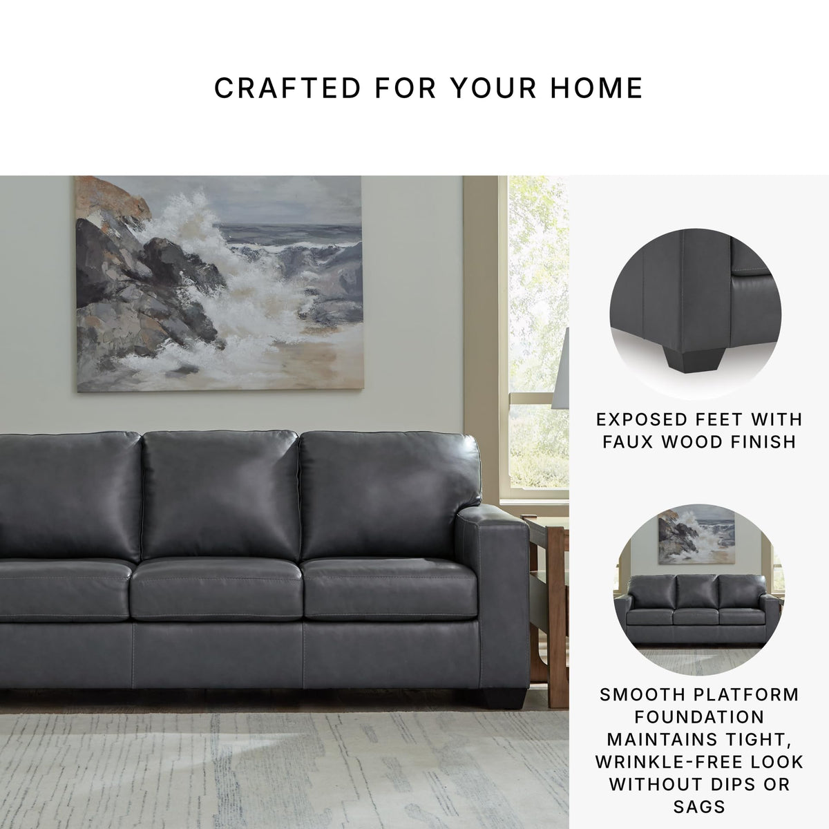 Blue Leather Match Sofa