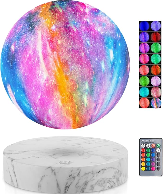 VGAzer Levitating Moon Lamp,Floating and Spinning in Air Freely with 3D Printing LED Moon Light Has 16 Colors 20 Modes for Unique Christmas Gifts,Room Decor (Marble Base 16 Colors Galaxy Moon)