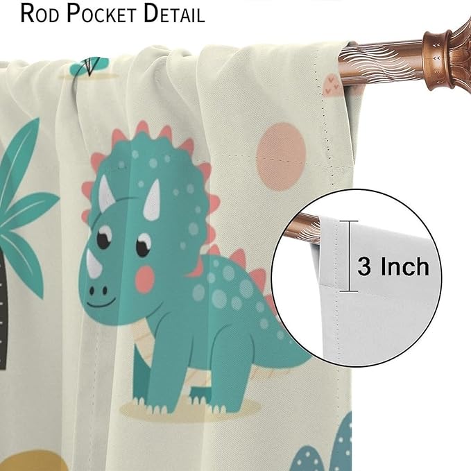 Fun Dino Curtains, Cute Colorful Dinosaur Pattern Blackout Window Treatments, Rod Pocket Thermal Insulated Drapes 2 Panel Sets for Children Boys Bedroom Nursery Classroom, 72" W X 63" L