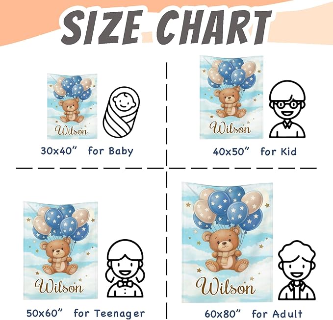 Personalized Baby Blanket for Boys Girls, Ultra Soft Cozy Custom Baby Blanket with Name for Kids Toddlers Fleece Bed Throw Blanket for Newborn Kids for Birthday Christmas Customized
