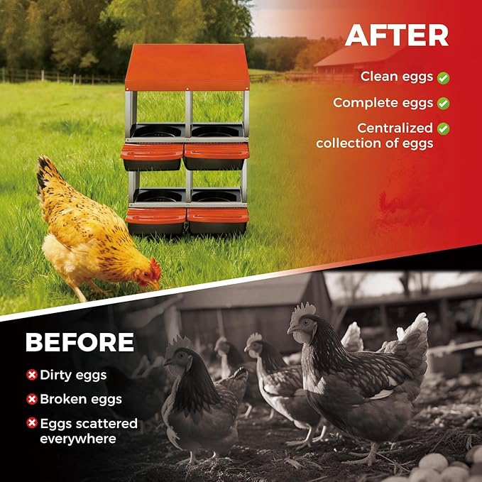 4-Hole Double Layer Chicken Nesting Box, Roll Away Nest with Removable Tray, Easy Egg Collection & Cleaning, Wall-Mount Nesting Boxes for Hens, Chicken Coop - Orange