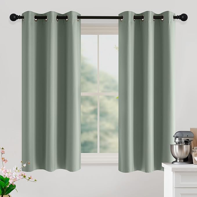 NICETOWN Sage Green Room Darkening Curtains 54 Inches Long 2 Panels for Living Room, Bedroom, Nursery Summer Thermal Insulated Blackout Drapes Grommet Noise Reducing Window Treatment, W40