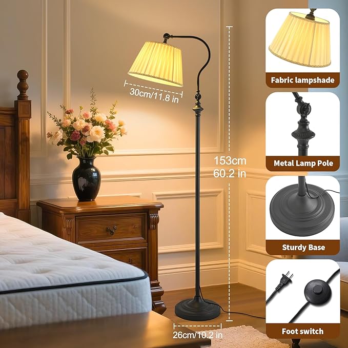 Floor Lamp with Fabric Shade, 12W Smart Remote and Bluetooth Dimmable, Standing