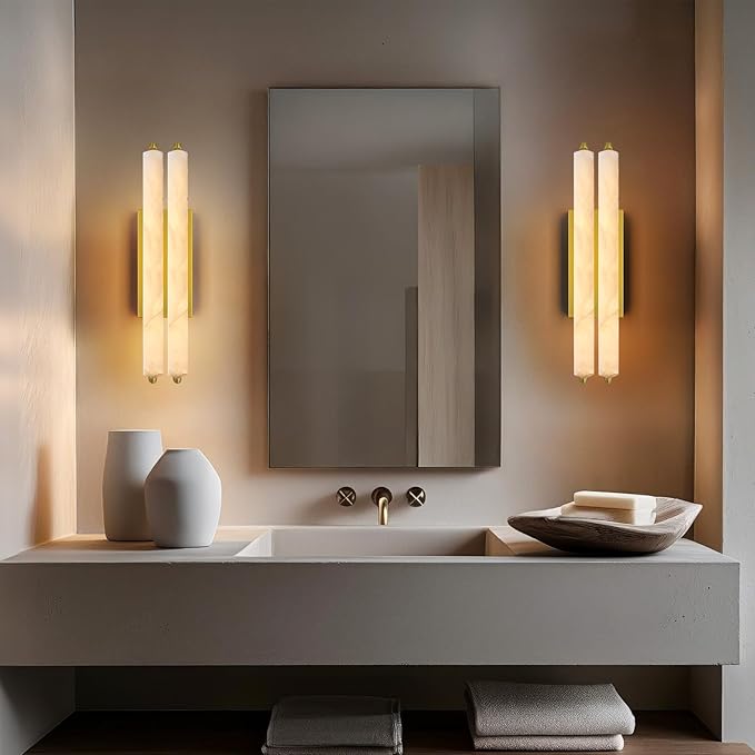 Alabaster Wall Sconce, Brass Alabaster Double Sconces, Indoor Wall Lighting