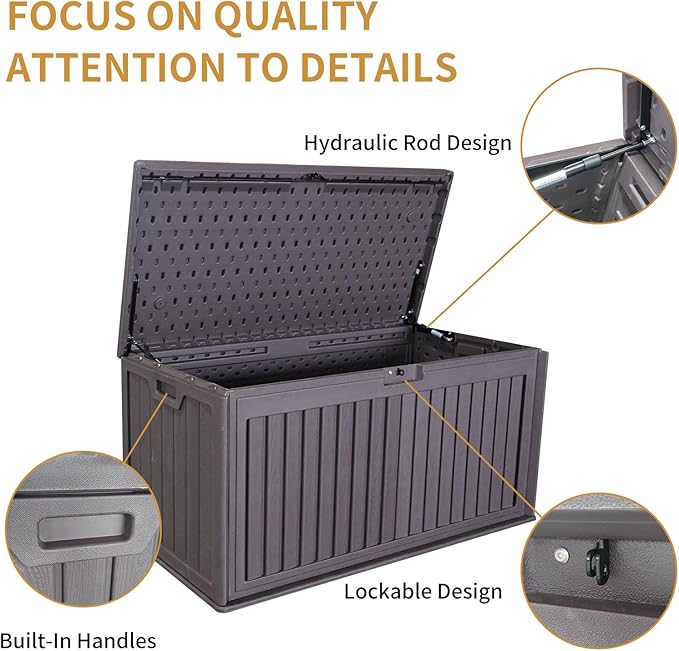 KUIKUI 130 Gallon Deck Box Waterproof, Pool Storage Box, Outside Resin Deck Box for Patio Cushions, Garden Tools and Sports Pools Equipment