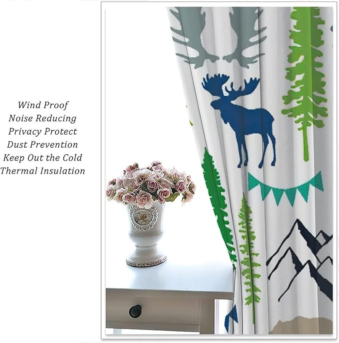 Forest Woodland Curtains, Wild Nature Bear Moose Deer Pine Trees Mountain Cabin Lodge Blackout Rod Pocket Windows Door Curtain for Bedroom Living Room Home Decor 63x63in