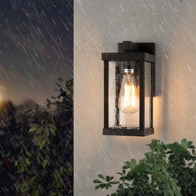 mirrea 11" Classic Outdoor Wall Sconce 1 Light in Matte Black Rectangular Metal