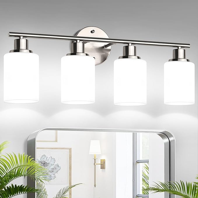4-Light Bathroom Light Fixtures, Brushed Nickel Modern Vanity Lights