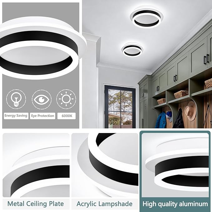 Round Modern LED Flush Mount Ceiling Lamp, 24W LED Light Fixture, Entryway
