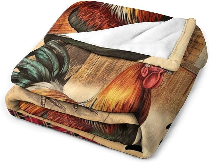 Rooster Blanket Chicken Country Animal Print Throw Blankets for Couch Sofa Stuff Decor Soft Cozy Fleece Plush Flannel Bedding Gifts for Adults Lover Men Women Boys Girls 60"x80"