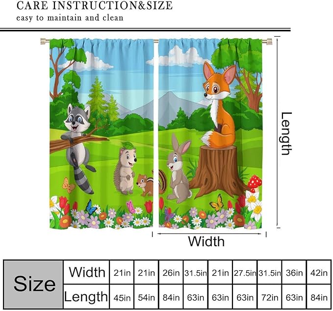 Safari Animal Curtains for Kids Cartoon Woodland Wildlife Jungle Animals Window Treatments for Boys Girls Bedroom Cute Fox Forest Nursery Children Drapes for Living Room W55xL63