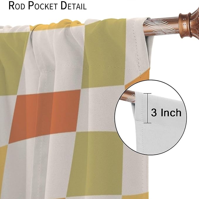 Orange Checkered Curtains,70s Vintage Twisted Checkered Window Drapes Colorful Groovy Trendy Wavy Hippie Grid Print Window Treatments for Kids Girls Bedroom Living Room Bathroom 63"W X 72"L