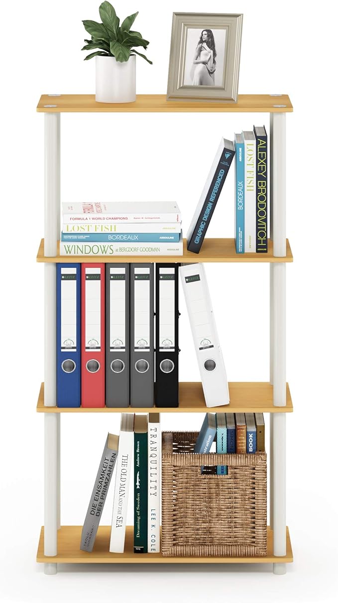 Furinno (99557BE/WH) Turn-N-Tube 4-Tier Multipurpose Shelf Display Rack - Beech/White