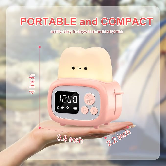 QANYI Timer Clock Night Light for Kids, Tiny Hand Size Portable LED Clock Lamp