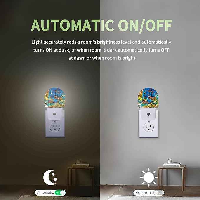 Summer Sea Night Light, Fishes Coral Nightlight Plug into Wall