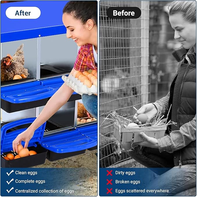 Chicken Nesting Box, 8 Hole 2 Layer Hen Nest Boxes, Roll-Away Egg Collection System with Ventilation Holes，Rustproof Plastic Tray & Keyhole Mounting, Chicken Laying Box