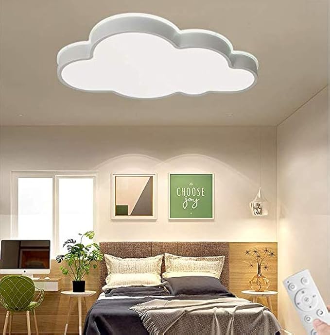 LAKIQ Modern Dimmable Acrylic LED Lights with Remote Creative Cloud Shape Children Room Flush Mount Ceiling Lighting Fixture for Kids Bedroom Kindergarten Living Room(25.5'',Stepless Dimming)