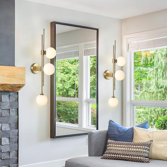 3-Light Globe Wall Sconces, Mid Century Modern Wall Light Fixtures, Vanity