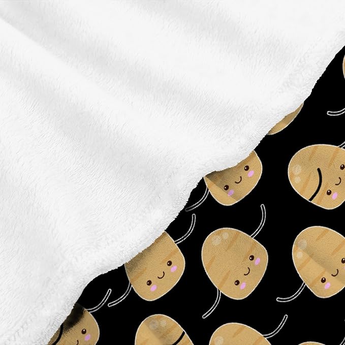 Thuswarm Cute Potato Kawaii Black Flannel Blanket Warm Cozy Soft Funny Print Throw for Bed Couch Sofa 120”×90” Extra Large for Family